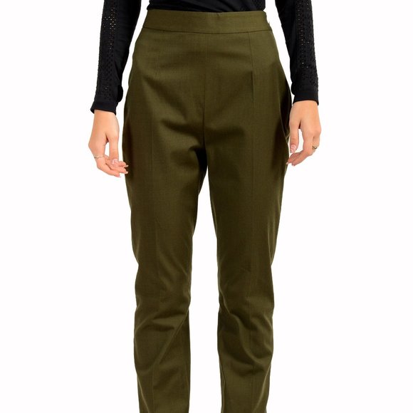 Dsquared2 Women's Olive Green Wool Straight Leg Pants US XS IT 38